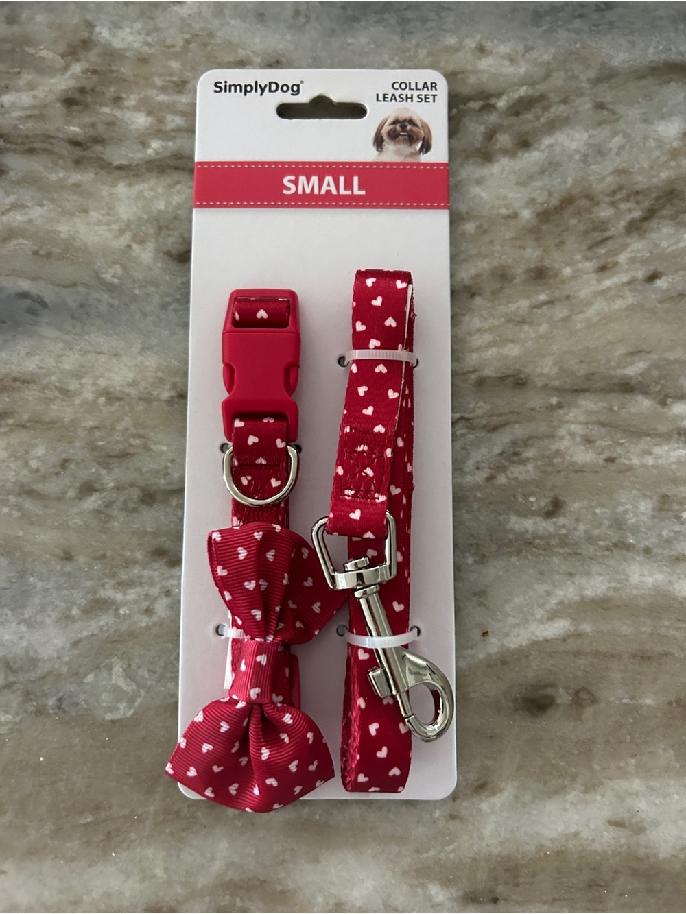 NWT!! Simply Dog Collar Leash Set Small Dog Collar Ajustable  Red & White Hearts